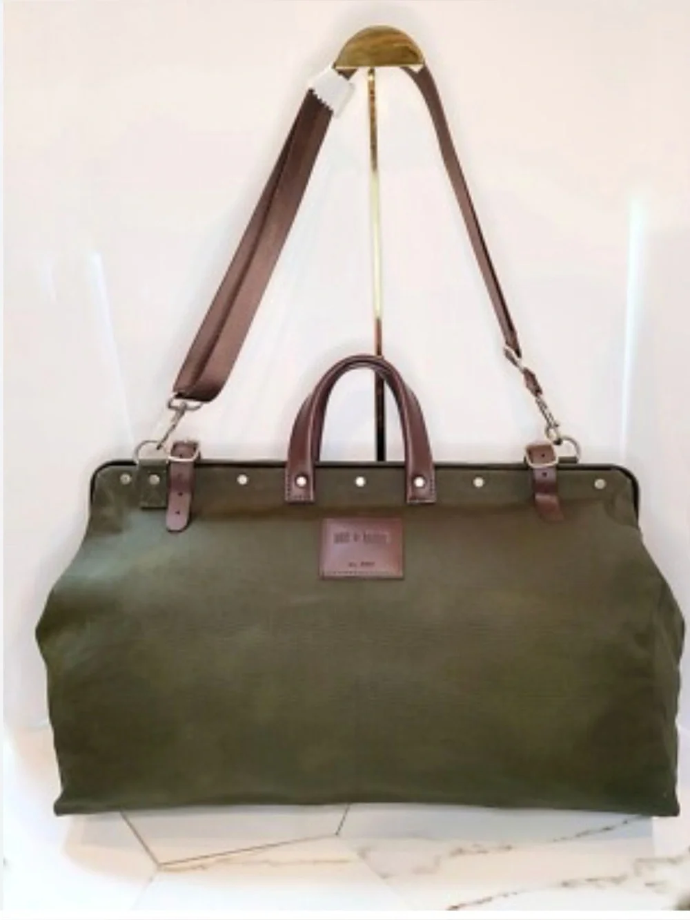Green of trade Olive Canvas Weekender Bag with Brown Accents bag